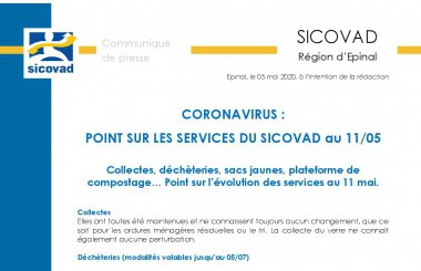 Communiqué sur l’évolution des services du SICOVAD au 11 mai