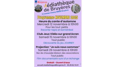 Programme animations médiathèque NOVEMBRE 2025