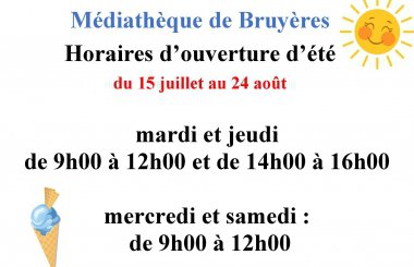 Horaires d'ouverture médiathèque été