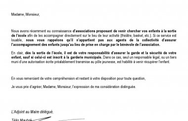 Information aux parents relative aux activités extra-communales