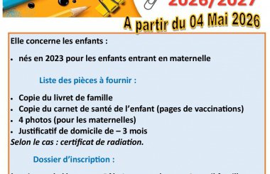 Inscriptions scolaires 2026-2027