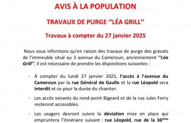 AVIS À LA POPULATION TRAVAUX DE PURGE ‘‘LÉA GRILL’’