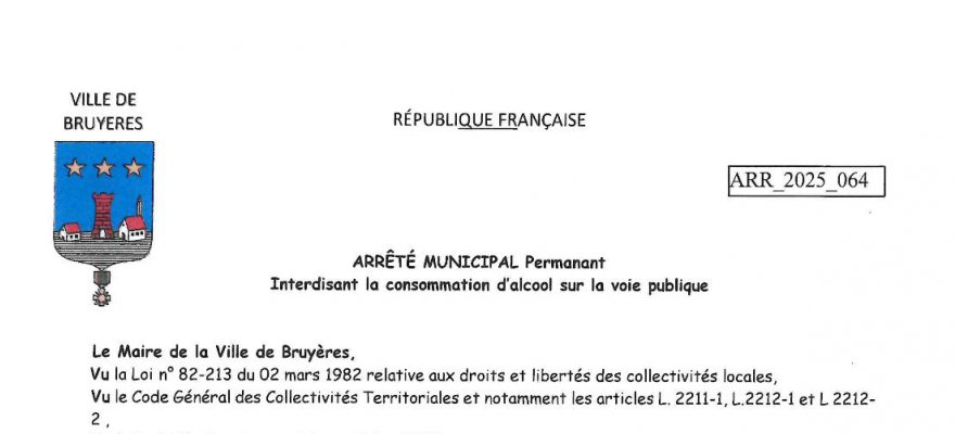 ARRÊTÉ MUNICIPAL Interdisant la consommation d'alcool sur la voie publique