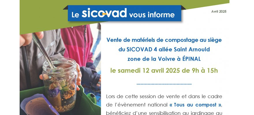 SICOVAD : info du mois avril 2025 : vente de matériel de compostage