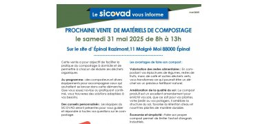 SICOVAD info mensuelle : vente de matériels de compostage le samedi 31 mai 2025