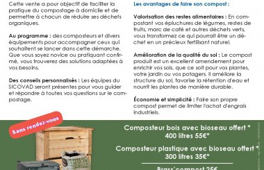 SICOVAD info mensuelle : vente de matériels de compostage le samedi 31 mai 2025