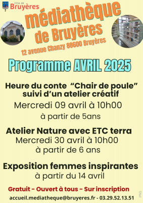 Programme médiathèque : avril 2025