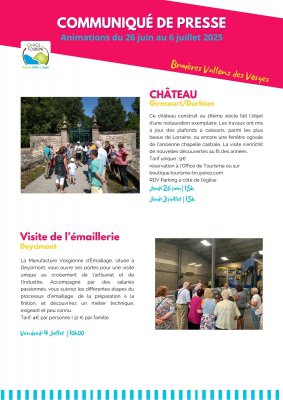 Communiqué de Presse : Visites estivales OT Bruyères Vallons des Vosges