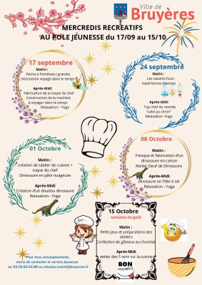 Planning septembre et octobre