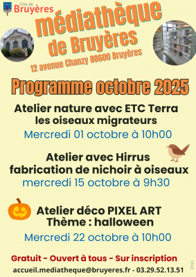 Progamme médiathèque octobre 2025