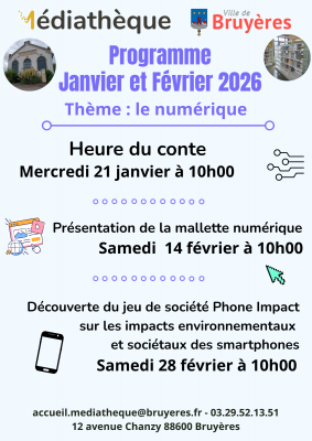 Programme médiathèque janvier-février 2026
