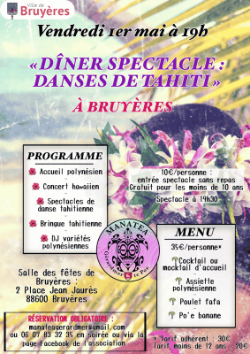 Diner spectacle : danses de Tahiti à Bruyères