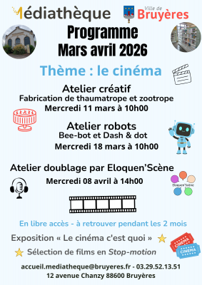 Programme médiathèque mars-avril 2026