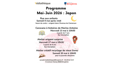 Programme animation médiathèque mai - juin :  le Japon