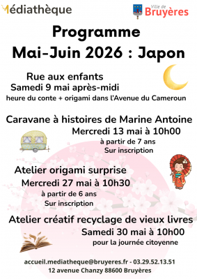 Programme animation médiathèque mai - juin :  le Japon
