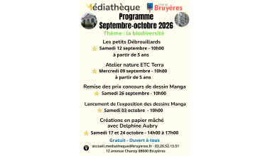 Programme animation médiathèque septembre - octobre : la biodiversité