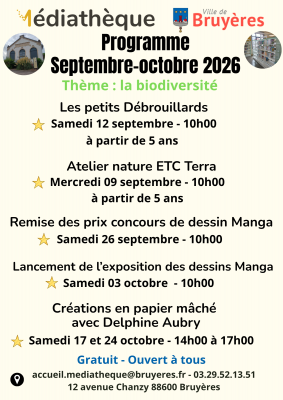 Programme animation médiathèque septembre - octobre : la biodiversité