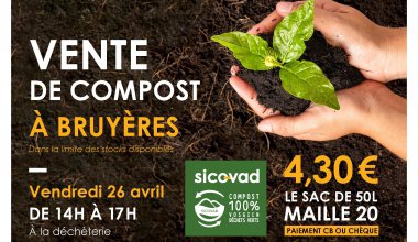 Vente de compost sur la déchèterie de Bruyères 26 avril 2024 de 14h à 17H