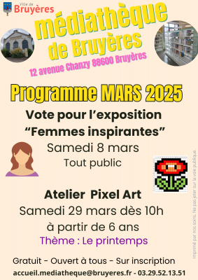 Programme médiathèque : mars 2025